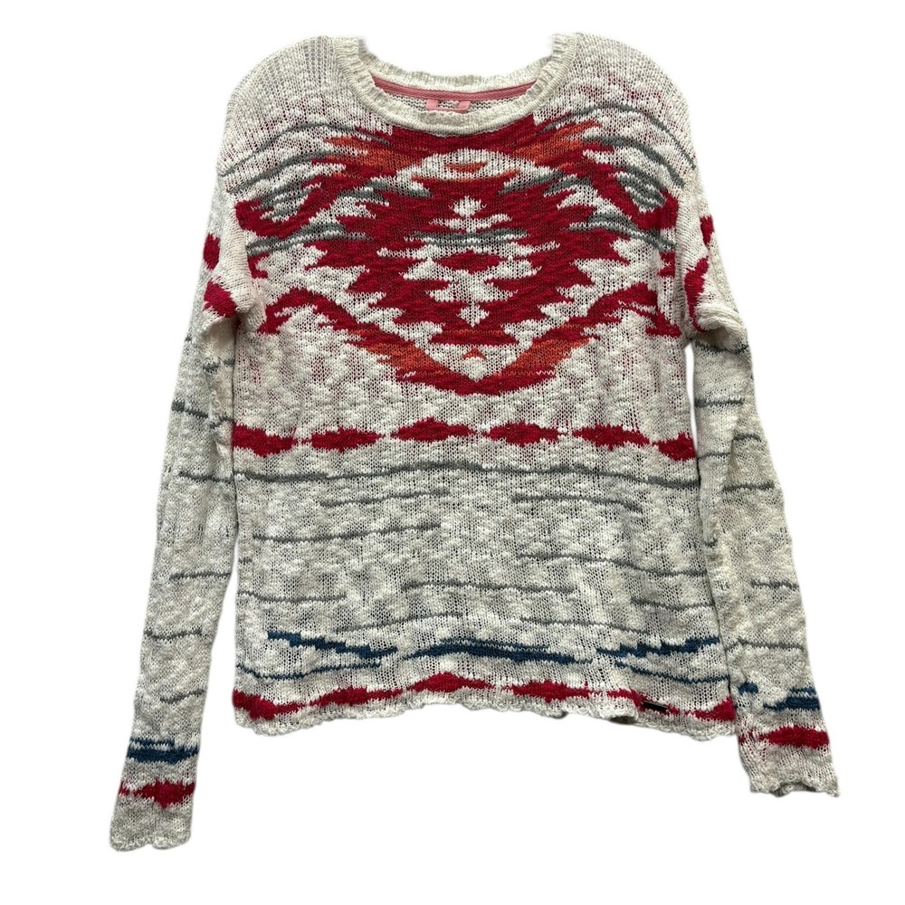 Triple Five Soul Aztec‎ Knit Sweater Pullover Distressed Indie Tribal Boho M